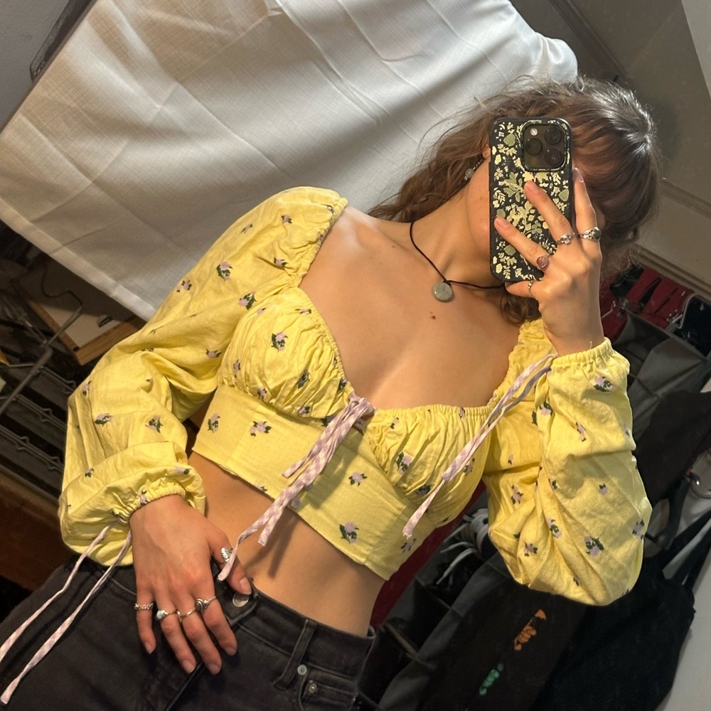 White Fox Boutique Yellow Floral Blouse